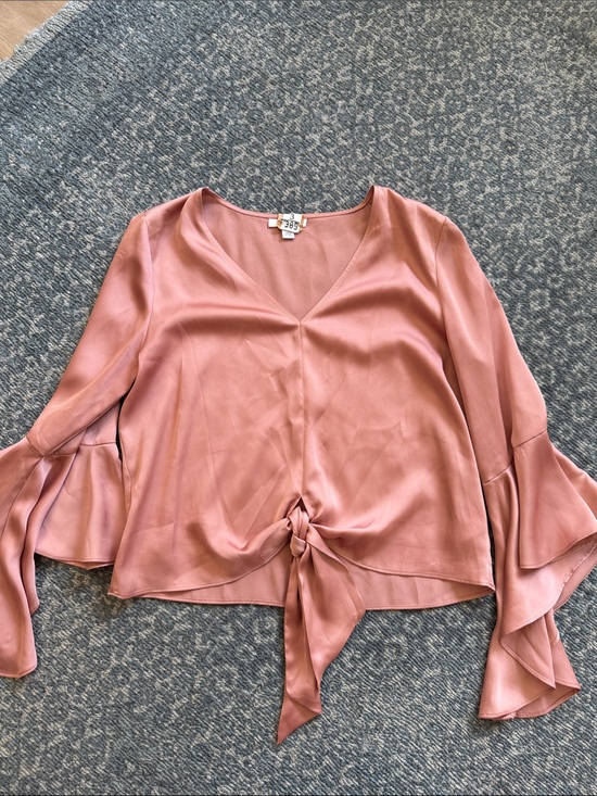 Bar III Tops - Dusty Rose Tie-Front V-Neck Blouse